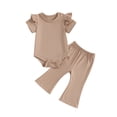 thumbnail image 1 of Suealasg Newborn Girl 2Pcs Summer Outfit Solid Color Short Sleeve Romper +Flare Pants 3 6 12 18 Months Baby Girl Clothes, 1 of 6