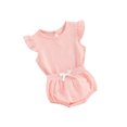 thumbnail image 1 of Suealasg Newborn Girl 2Pcs Summer Outfits Fly Sleeve Round Neck T-Shirt with Shorts Infant Baby Girl Clothes 0-24 Months, 1 of 9
