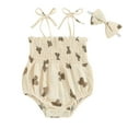 thumbnail image 1 of Suealasg Newborn Girl 2Pcs Summer Outfits Sleeveless Tie Strap Smocked Romper with Headband Set Infant Baby Girl Clothes 0-24 Months, 1 of 9