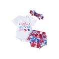 thumbnail image 1 of Suealasg Newborn Girl 4th of July Outfit Letter Print Short Sleeve Romper and Elastic Tie-Dye Shorts Cute Headband 3 6 12 18 Months Baby Girl Memorial Day Clothes, 1 of 6