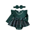thumbnail image 1 of Suealasg Newborn Girl Fall Romper +Headband 2Pcs Baby Girls Christmas Clothes 3 6 9 12 18 Months Infant Girls Long Sleeve Plaid Print Romper Dress, 1 of 7
