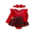 thumbnail image 1 of Suealasg Newborn Girl Fall Romper +Headband 2Pcs Baby Girls Christmas Clothes 3 6 9 12 18 Months Infant Girls Long Sleeve Plaid Print Romper Dress, 1 of 7