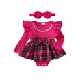 thumbnail image 1 of Suealasg Newborn Girl Fall Romper +Headband 2Pcs Baby Girls Christmas Clothes 3 6 9 12 18 Months Infant Girls Long Sleeve Plaid Print Romper Dress, 1 of 7