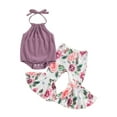 thumbnail image 1 of Suealasg Newborn Girl Summer 2Pcs Outfits Tie-Up Halter Neck Sleeveless Rompers Flower Print Flare Pants 6 12 18 24 Months Baby Clothes Set, 1 of 6