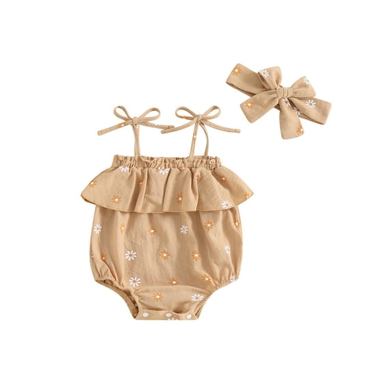 Suealasg Newborn Girl Summer Bodysuit +Headband Sleeveless Daisy Print Romper 3 6 12 18 Months Baby Girl Clothes
