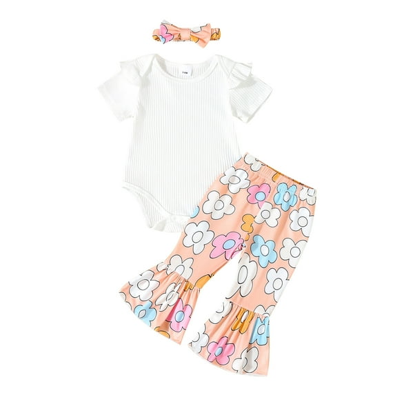 Suealasg Newborn Girl Summer Outfit Ruffles Short Sleeve Round Neck Romper Flower Strawberry Print Shorts Headband Set 3 6 12 18 24 Months Baby Girl Clothes