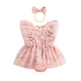 thumbnail image 1 of Suealasg Newborn Girl Summer Outfits Fly Sleeve 3D Flower Embroidery Tulle Romper Dress+Bow Headband 6M 12M 18M 24M Infant Baby Girls Birthday Photoshoot Clothes, 1 of 9