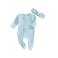 thumbnail image 1 of Suealasg Newborn Girls Footie Jumpsuits +Headband Long Sleeve Zipper Full Length Pajamas Rompers 3M 6M 12M Infant Baby Girls Coming Home Outfits, 1 of 7