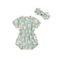 thumbnail image 1 of Suealasg Newborn Girls Summer Romper +Headband Short Sleeve Crew Neck Floral Print One Piece Bodysuit 3M 6M 12M 18M Baby Girl Clothes, 1 of 6