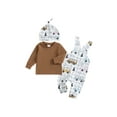 thumbnail image 1 of Suealasg Newborn Infant Baby Girls Clothes Bear Dinosaur Car Print Long Sleeve Tops Suspender Pants Hat Set Fall Winter Outfits, 1 of 7