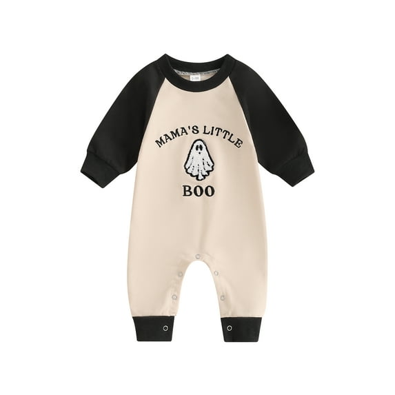 Suealasg Newborn Infant Boy Romper Outfits Long Sleeve Crew Neck Letter Ghost Print Jumpsuit Baby Boys Halloween Clothes