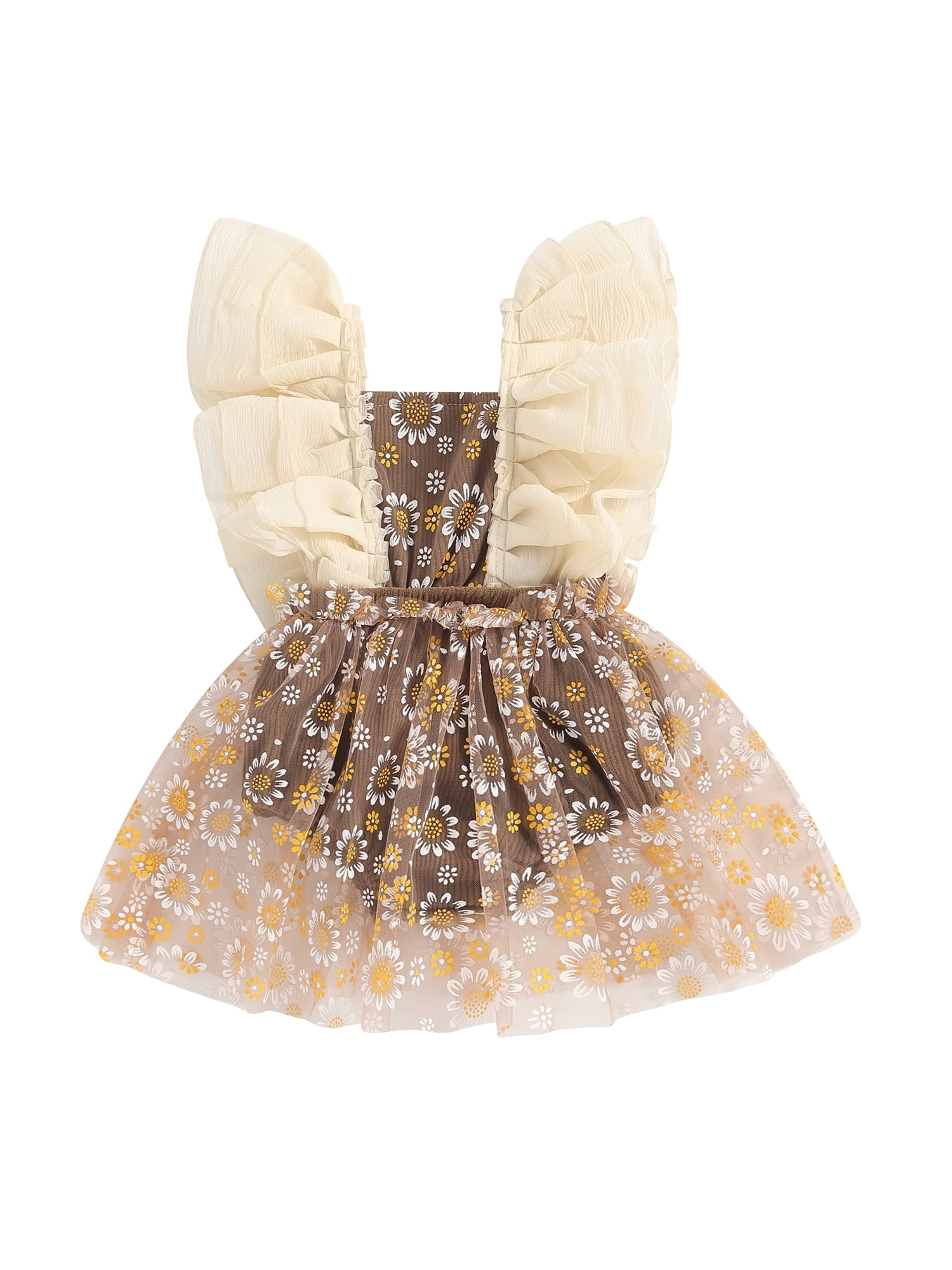 Suealasg Newborn Infant Girl Summer Birthday Outfits Fly Sleeve Daisy Embroidery Mesh Tulle