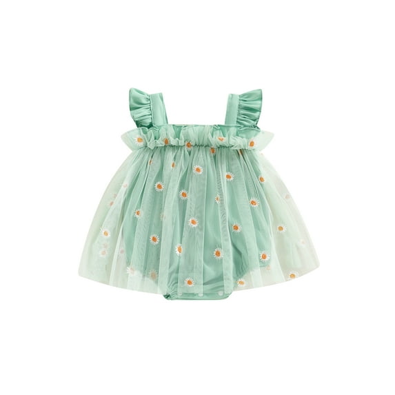 Suealasg Newborn Infant Girl Summer Outfits Fly Sleeve Daisy Embroidery Mesh Rompers Dress 3M 6M 12M 18M Baby Girls Clothes