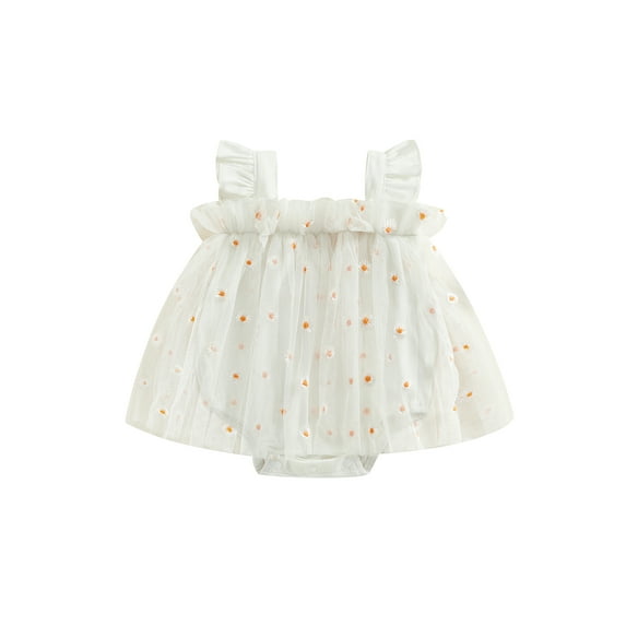 Suealasg Newborn Infant Girl Summer Outfits Fly Sleeve Daisy Embroidery Mesh Rompers Dress 3M 6M 12M 18M Baby Girls Clothes