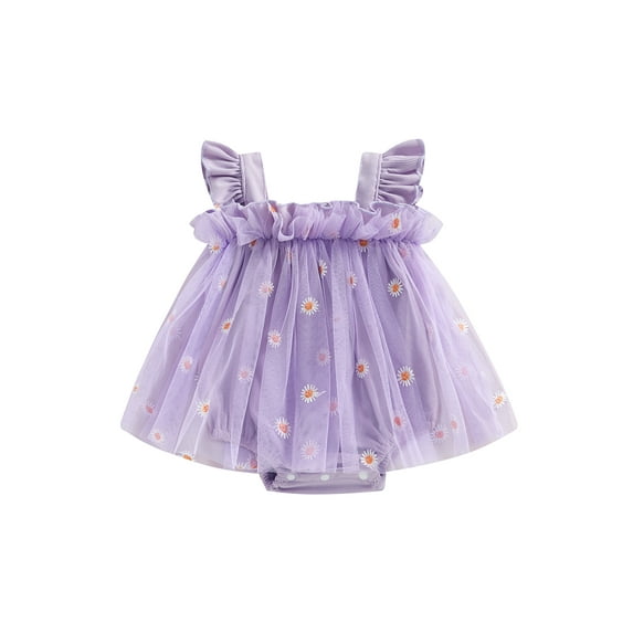 Suealasg Newborn Infant Girl Summer Outfits Fly Sleeve Daisy Embroidery Mesh Rompers Dress 3M 6M 12M 18M Baby Girls Clothes