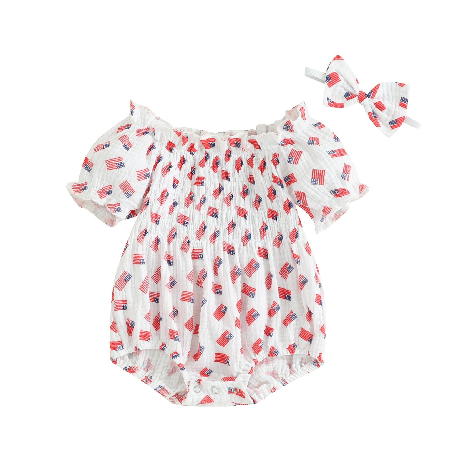 Newborn Baby Baseball Romper - Flag Print Bubble Bodysuit For 4th Of July & Patriotic Events