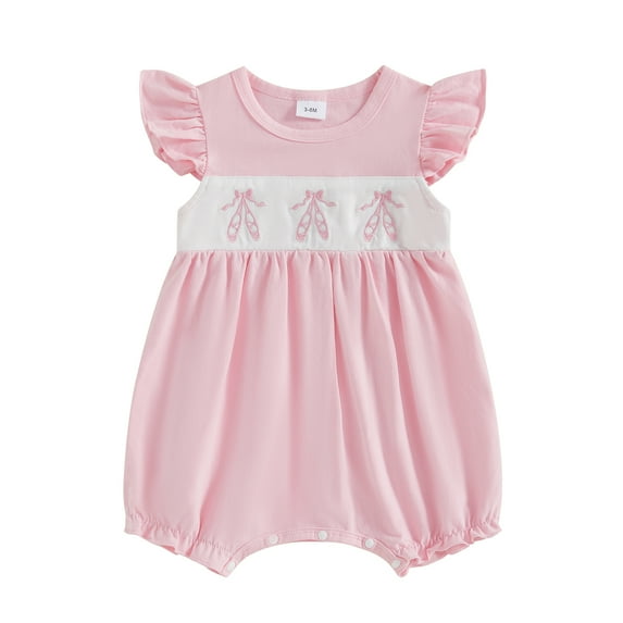 Suealasg Smocked Baby Girl Clothes Fly Sleeves Romper Jumpsuit Overall Newborn Infant Bow Embroidery Summer Outfits