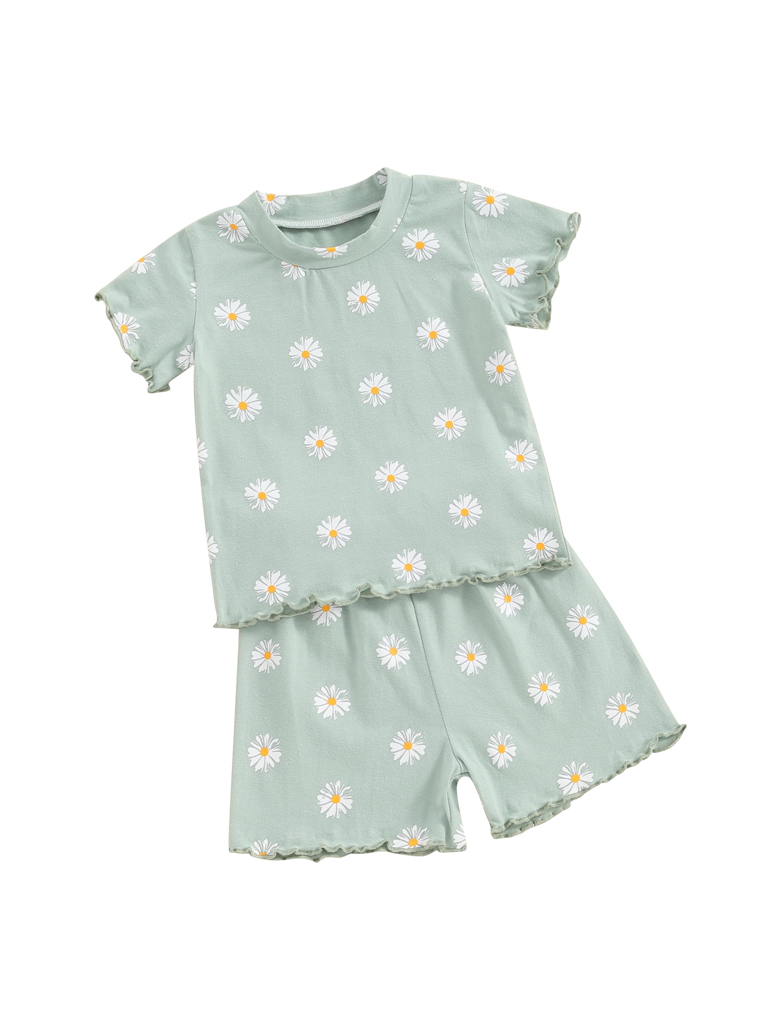 Summer Baby Kids Flowers Pattern T-shirt and Shorts Clothing Set for Girls