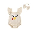 thumbnail image 1 of Suealasg Thanksgiving Baby Girl Overalls Romper Turkey Embroidery Fly Sleeve Jumpsuit +Headband 3 6 12 18 Months Infant Girl Fall Clothes, 1 of 7