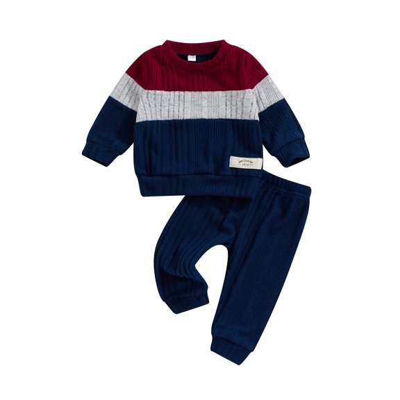 Suealasg Toddler Baby Boy 2Pcs Fall Outfits Long Sleeve Contrast Color Sweater   Pants Set 3 6 9 12 18 24 Months Infant Boys Fall  Winter Warm Clothes