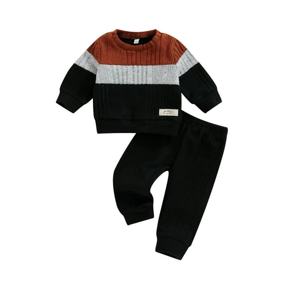 Suealasg Toddler Baby Boy 2Pcs Fall Outfits Long Sleeve Contrast Color Sweater   Pants Set 3 6 9 12 18 24 Months Infant Boys Fall  Winter Warm Clothes