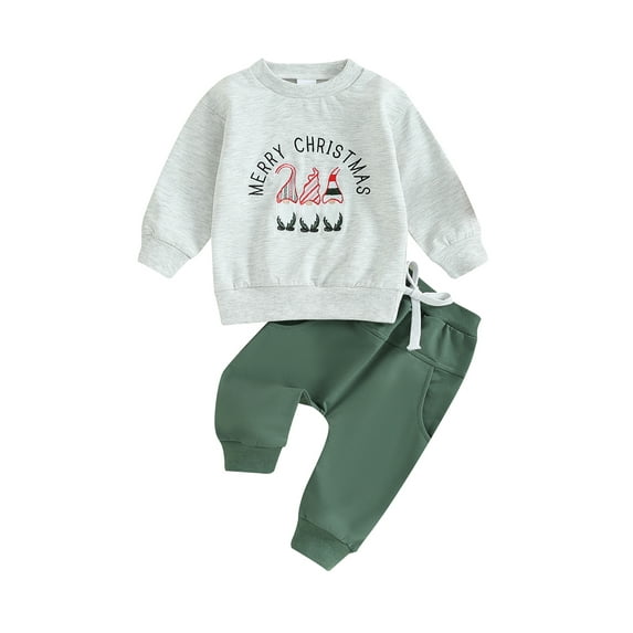 Suealasg Toddler Baby Boy Christmas Outfits Elk Christmas Embroidery Long Sleeve Sweatshirt Pullover Tops+ Sweatpants 6M 12M 18M 24M 3T Kids Boy Fall Pants Set
