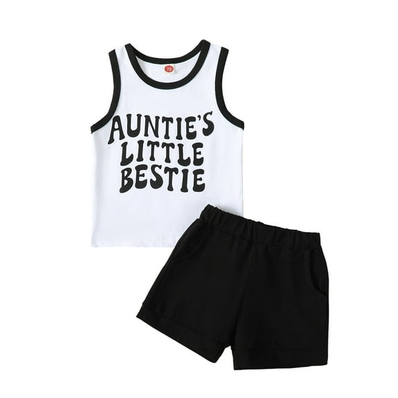 Suealasg Toddler Baby Boy Clothes 2Pcs Kids Summer Hawaii Outfit Set 3M 6M 12M 18M 24M Sleeveless Letter Print Tank Tops Elastic Shorts Sets 0-24 Months
