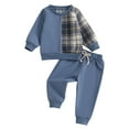 thumbnail image 1 of Suealasg Toddler Baby Boy Clothes Infant Boy 2Pcs Fall Winter Outfits 1T 2T 3T 4T Long Sleeve Contrast Color Sweatshirt + Pants Set, 1 of 7