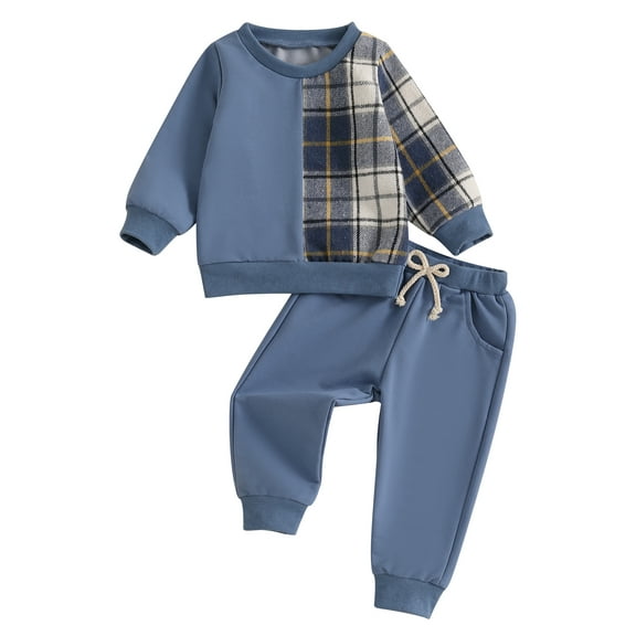 Suealasg Toddler Baby Boy Clothes Infant Boy 2Pcs Fall Winter Outfits 1T 2T 3T 4T Long Sleeve Contrast Color Sweatshirt   Pants Set