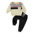 thumbnail image 1 of Suealasg Toddler Baby Boy Fall Winter Outfits 6M 1T 2T 3T 4T Geometric Print Crew Neck Long Sleeve Sweatshirts Sweatpants 2Pcs Little Boy Casual Clothes Set, 1 of 7