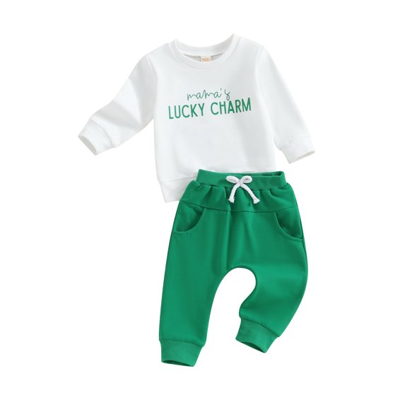Suealasg Toddler Baby Boy Saint Patrick's Day Outfits 6M 1T 2T 3T Kids Boy Long Sleeve Letter Print Sweatshirt Pants Set 2 Piece Little Boys Spring Ireland Festival Clothes