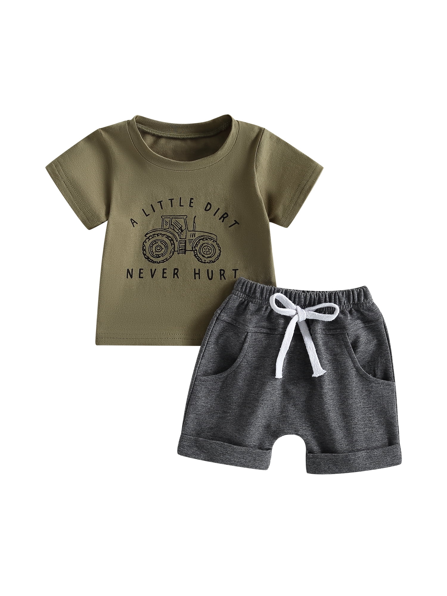 Summer Baby Kids Casual Geometric Pattern T-shirt and Shorts Clothing Set for Boys