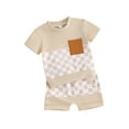 thumbnail image 1 of Suealasg Toddler Baby Boy Summer Outfits 2Pcs Kids Boy Beach Clothes Set Short Sleeve Checkerboard Print T-Shirt Tops Elastic Waist Shorts Set 0-3 Years, 1 of 9