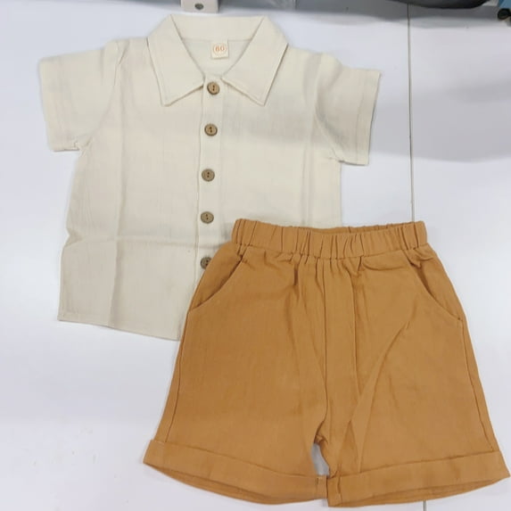 Suealasg Toddler Baby Boys 2Pcs Cotton Linen Shorts Set Solid Color Short Sleeve Lapel Button Down Shirt Tops and Shorts 6M 1T 2T 3T 4T Kids Boys Summer Clothes Set