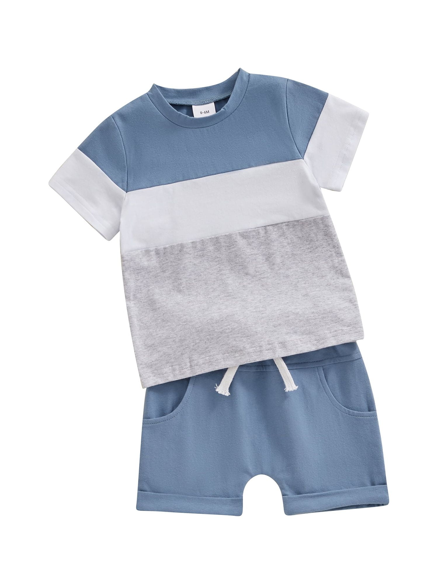 Suealasg Toddler Baby Boys 2Pcs Outfit Short Sleeve Contrast Colors ...