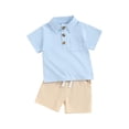 thumbnail image 1 of Suealasg Toddler Baby Boys 2Pcs Outfits Set Clothes 1T 2T 3T 4T Summer Beach Party Shorts Set Kids Boys Short Sleeve Lapel Collar Tops + Shorts Set, 1 of 9