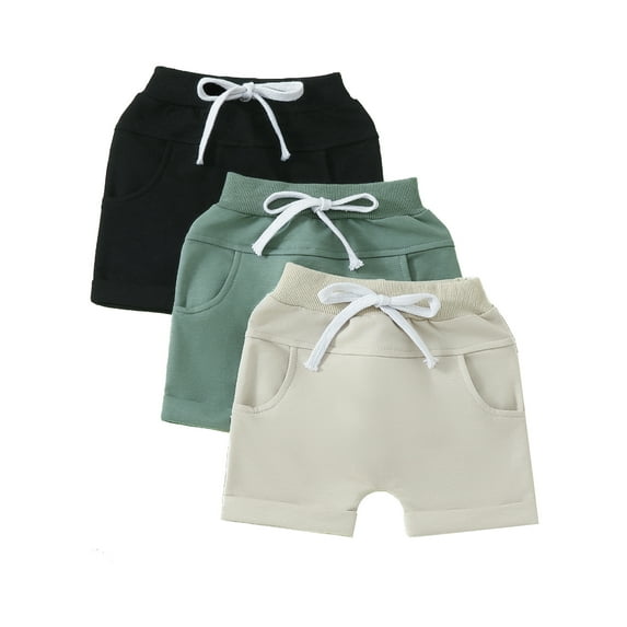 Suealasg Toddler Baby Boys 3-Pack Shorts Set Infant Boys Activewear Short Pants Kids Active Joggers Pants Casual Solid Color Pocket Shorts 0-3T