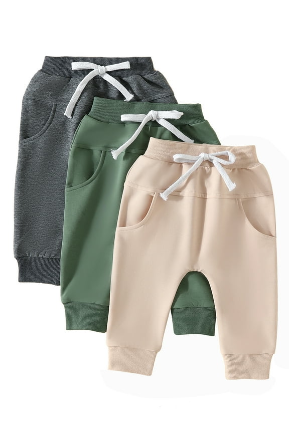 Toddler Baby Boys 3-Pack Sweatpants 6M 1T 2T 3T Kids Boys Activewear Joggers Pants Newborn Casual Athletic Trousers Solid Color Elastic Waist Bottoms
