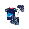 thumbnail image 1 of Suealasg Toddler Baby Boys 3Pcs Swimsuit Set 1T 2T 3T 4T Long Sleeve Shark Print Rash Guard Tops and Swim Trunks Sun Hat Kids Summer Swimwear Bathing Suit, 1 of 7