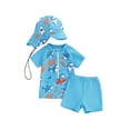 thumbnail image 1 of Suealasg Toddler Baby Boys 3Pcs Swimsuit Set 1T 2T 3T Short Sleeve Shark Tree Print Rash Guard Tops +Swim Trunks +Hat Kids Summer Swimwear Bathing Suit, 1 of 9