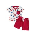 thumbnail image 1 of Suealasg Toddler Baby Boys 4th of July Clothes Set 6M 1T 2T 3T Short Sleeve Star Popsicle Print Tops+ Elastic Waist Shorts Set 2Pcs Newborn Summer Independence Day Outfits, 1 of 9