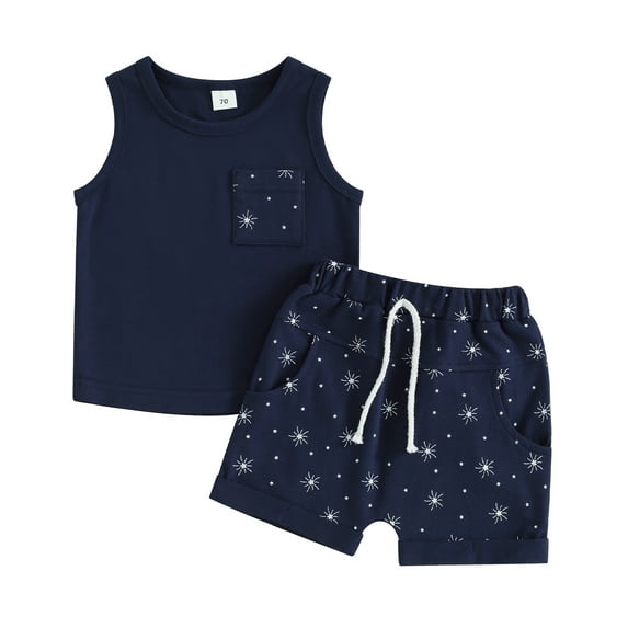 Suealasg Toddler Baby Boys 4th of July Outfits Set Short Sleeve Stars Print Tank Tops +Elastic Waist Shorts 2Pcs Kids Boys Summer Independence Day Clothes