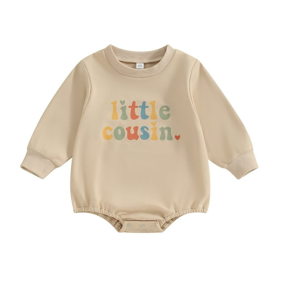Suealasg Toddler Baby Boys Bubble Romper 3M 6M 12M 18M Infant Boys Khaki Long Sleeve Crew Neck Letter Print Jumpsuit Newborn Boys Cute One Piece Bodysuit Clothes