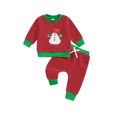 Suealasg Toddler Baby Boys Christmas Outfit Long Sleeve Snowman Print Fleece Sweatshirt Long Pants Set 6M 1T 2T 3T Kids Boys Christmas Fall Winter Clothes