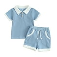 thumbnail image 1 of Suealasg Toddler Baby Boys Clothes 2Pcs Kids Summer Outfit Set 3M 6M 1T 2T 3T Short Sleeve Contrast Color T-Shirts Tops Elastic Waist Shorts 0-3 Years, 1 of 9