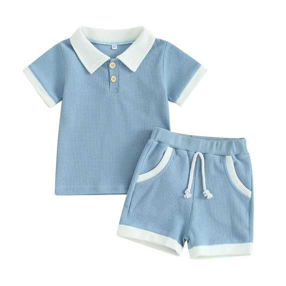 Suealasg Toddler Baby Boys Clothes 2Pcs Kids Summer Outfit Set 3M 6M 1T 2T 3T Short Sleeve Contrast Color T-Shirts Tops Elastic Waist Shorts 0-3 Years