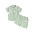 thumbnail image 1 of Suealasg Toddler Baby Boys Cotton Linen Shorts Set 6M 1T 2T 3T 4T Solid Color Short Sleeve Button Down Shirt Tops and Shorts 2Pcs Kids Boys Summer Outfit, 1 of 9