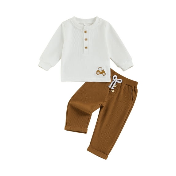Suealasg Toddler Baby Boys Fall Outfits 6M 1T 2T 3T 4T 5T Little Boys Tractor Print Long Sleeve Crew Neck Tops Long Pants 2Pcs Autumn Clothes Set