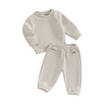 thumbnail image 1 of Suealasg Toddler Baby Boys Fall Outfits 6M 1T 2T 3T Bear Solid Color Crew Neck Long Sleeve Sweatshirts and Long Pants 2Pcs Kids Boys Spring Clothes Set, 1 of 9
