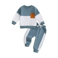 thumbnail image 1 of Suealasg Toddler Baby Boys Fall Outfits 6M 1T 2T 3T Infant Boys Long Sleeve Crew Neck Contrast Color  Sweatshirts Long Pants 2Pcs Autumn Tracksuit Clothes Set, 1 of 7